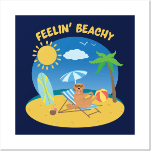 Feelin' Beachy with Golden Retriever on Beach Enjoying Summer Vacation Posters and Art